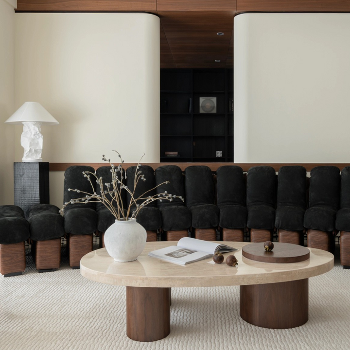 Aesthetic lighting featuring sculptural table lamp in modern space.