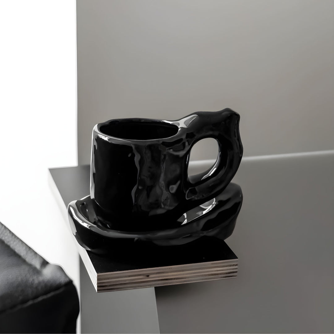 Fritz Candle Holder & Mug Set - Sleek Black Ceramic Craftsmanship