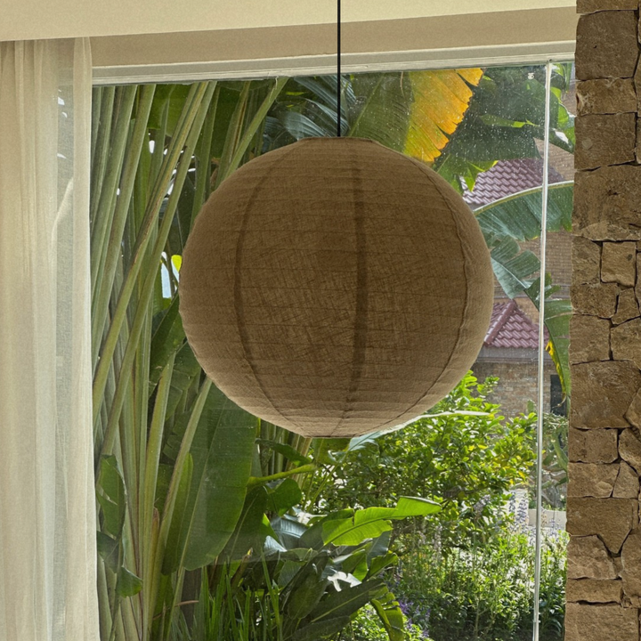 Cotton-blend pendant light suited for Japandi and Wabi-Sabi interiors.