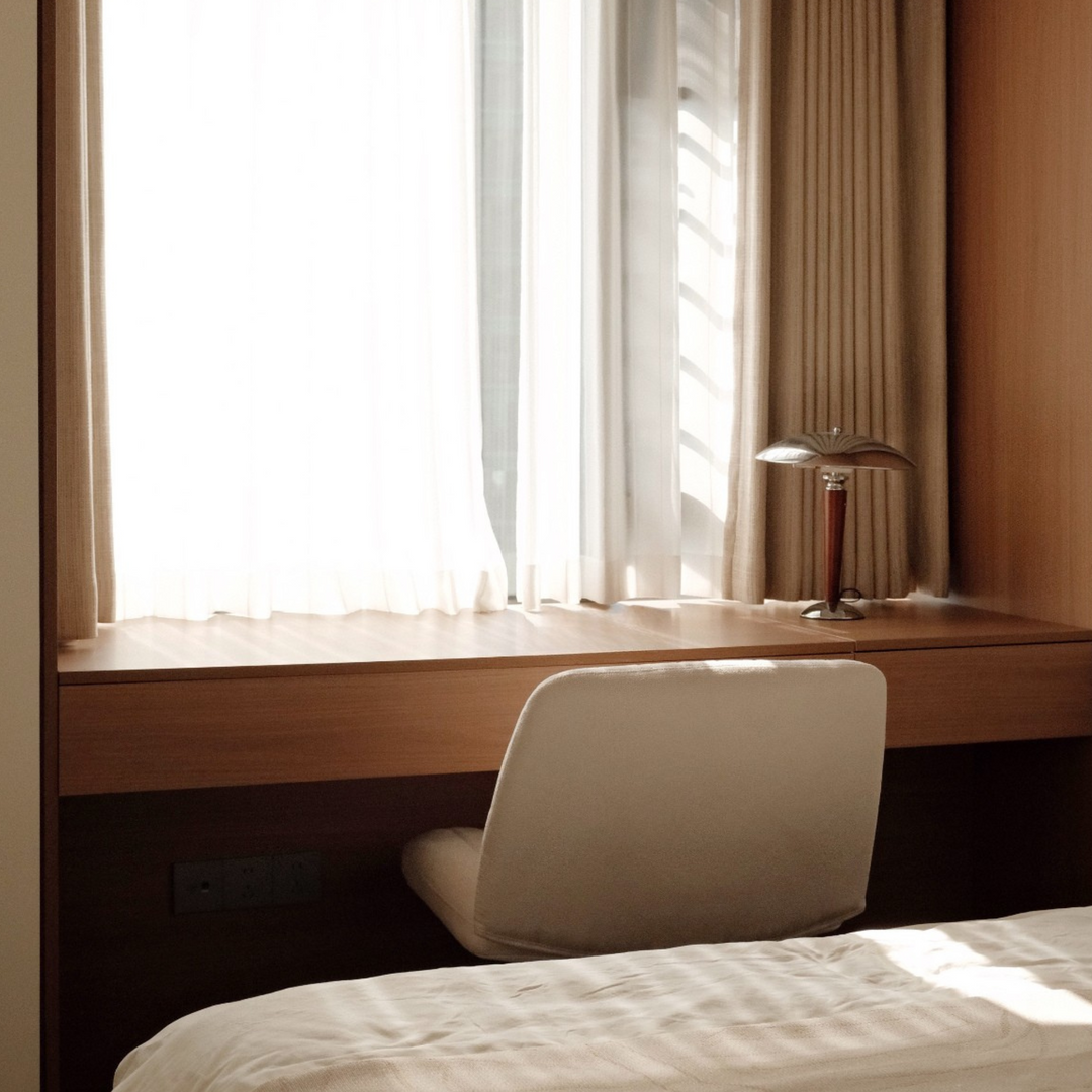 Japandi table lamp used in soft lighting decor setup.