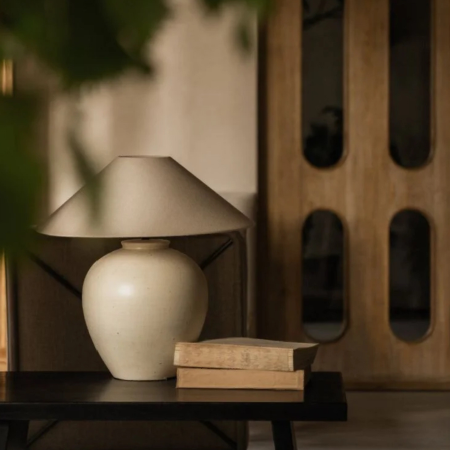 Rustic linen lampshade with Wabi Sabi aesthetic