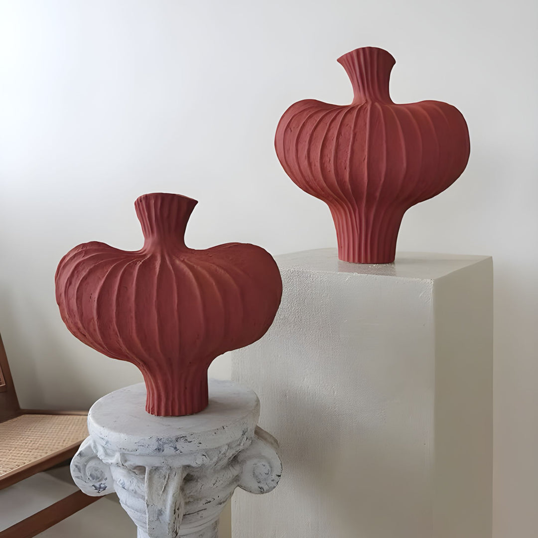 Mella Ceramic Vase Assortment - Red Glaze, Set of 2