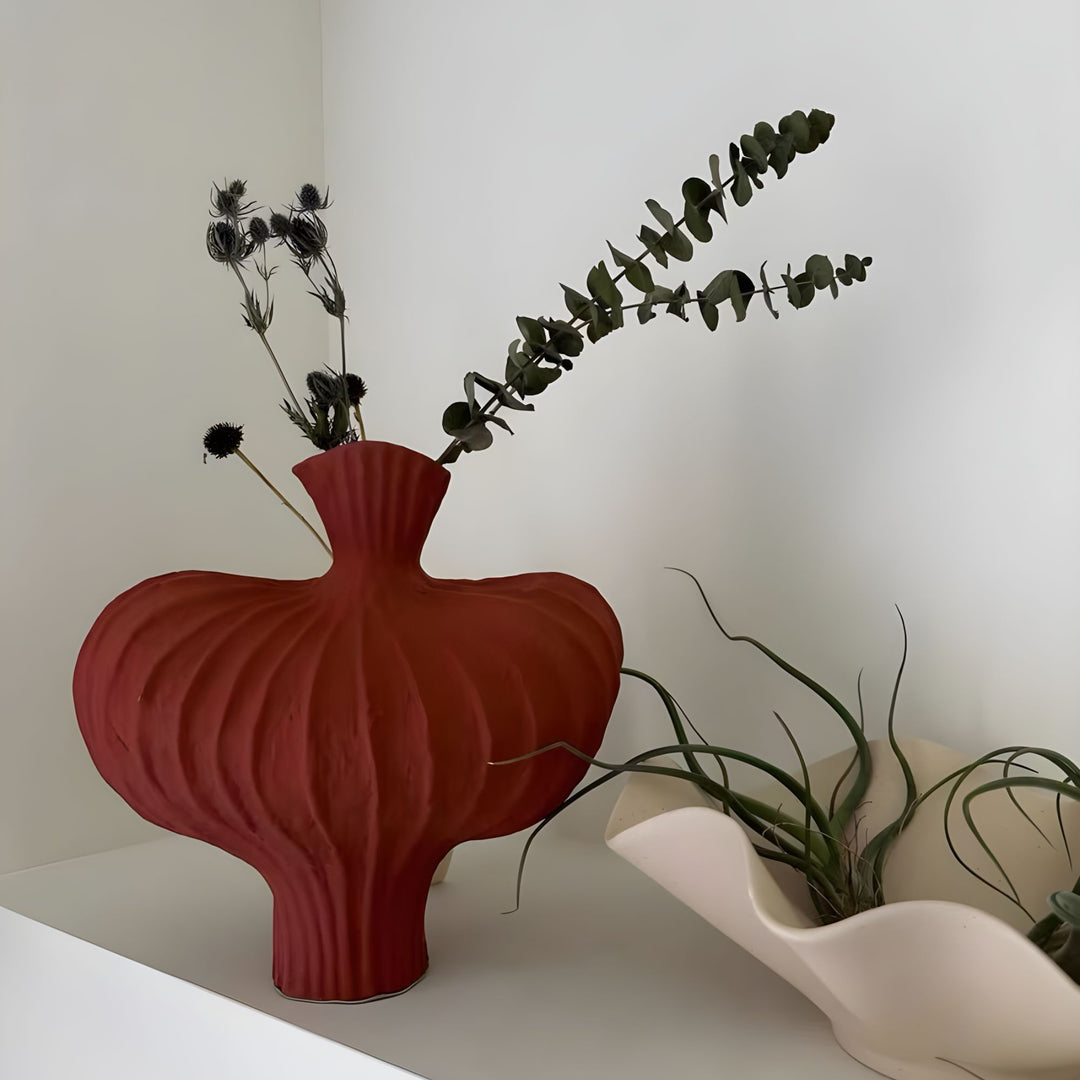 Mella Ceramic Vase Combo - Small and Large Sizes, Red Glaze