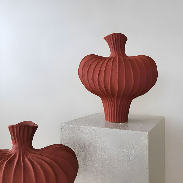 Mella Ceramic Vase Set - Small and Large Sizes, Red Glaze