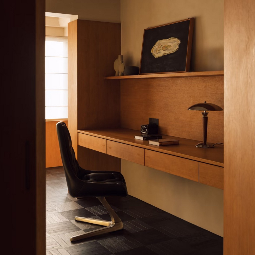 Japandi table lamp styled for soft minimalist lighting.