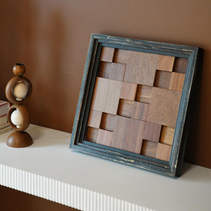 Natural wood candleholder paired with modern home decor, adding a touch of elegance and tranquility.