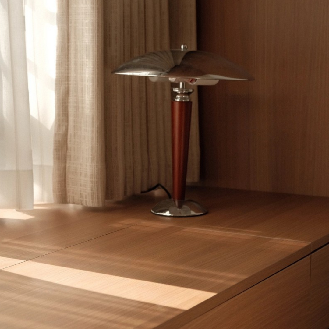 Scandinavian table lamp blending organic modern lighting details.